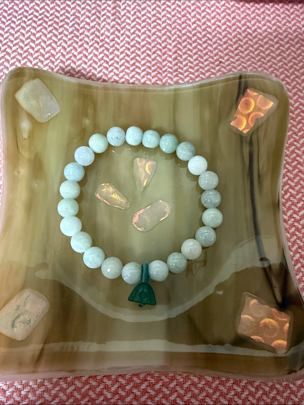 Light Green Jade Mixed Colors Beaded Bracelet with Green Lotus Flower Charm